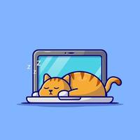 schattig kat slapen Aan laptop tekenfilm vector icoon illustratie. dier technologie icoon concept geïsoleerd premie vector. vlak tekenfilm stijl