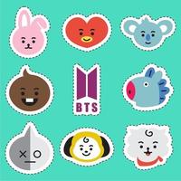 icoon reeks bt21 karakter. een schattig gezicht tekenfilm. geschikt voor smartphone behang, afdrukken, poster, flyers, groet kaart, enz. vector