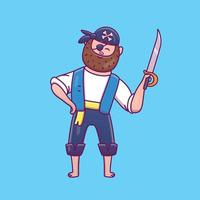 schattig tekenfilm piraat met sabel in vector illustratie