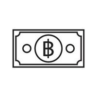 Thais baht valuta symbool bankbiljet schets icoon. vector