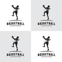 reeks van basketbal dichtslaan dunk vlam silhouet logo ontwerp vector