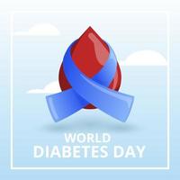 wereld diabetes dag concept ontwerp laten vallen van bloed en blauw lint vector