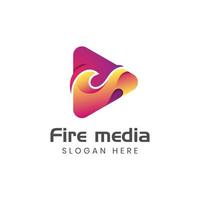 Speel media knop vector elementen logo gecombineerd abstract brand of vlam symbool voor studio , multimedia, media speler