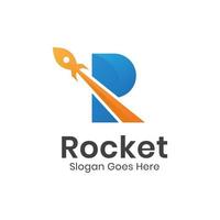 eerste brief r voor raket logo elementen ontwerp met ruimteschip lancering icoon symbool voor astronomie, reis, technologie begin omhoog vector