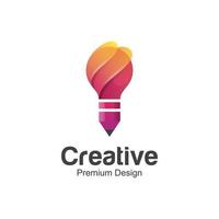 creatief onderwijs logo ontwerp met licht lamp en potlood voor creatief idee vector ontwerp. slim auteur vector icoon symbool