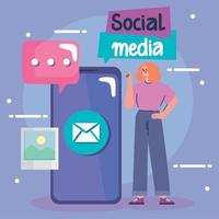 vrouw met smartphone sociale media vector