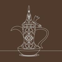 bewerkbare antiek dallah Arabisch koffie pot vector illustratie met schets stijl en gedetailleerd patroon voor cafe en midden- oostelijk cultuur en traditie verwant ontwerp