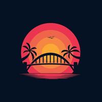 brug silhouet in de zonsondergang logo ontwerp vector