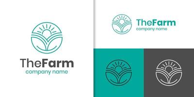 landbouw boer tuin natuur met zon en blad logo ontwerp vector sjabloon