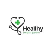 geneeskunde dokter logo met stethoscoop en medisch kruis icoon vector symbool voor wereld Gezondheid dag element ontwerp