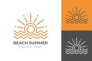gemakkelijk modern strand zomer logo ontwerp lijn kunst illustratie met oceaan en Golf vector icoon ontwerp symbool
