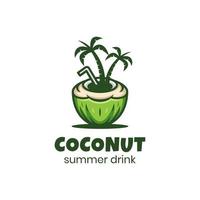 kokosnoot strand logo ontwerp met vector palm in strand voor zomer drinken logo sjabloon