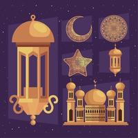 Ramadan kareem zes pictogrammen vector