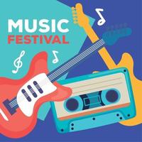 muziek- festival belettering met instrumenten vector