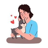 vrouw eigenaar knuffelen hond vector