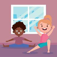 interraciaal kinderen paar beoefenen yoga vector