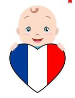 glimlachen gezicht van een kind, een baby en een Frankrijk vlag in de vorm van een hart. symbool van patriottisme, onafhankelijkheid, reis, embleem van liefde. vector