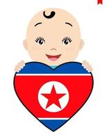 glimlachen gezicht van een kind, een baby en een noorden Korea vlag in de vorm van een hart. symbool van patriottisme, onafhankelijkheid, reis, embleem van liefde. vector
