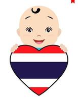 glimlachen gezicht van een kind, een baby en een Thailand vlag in de vorm van een hart. symbool van patriottisme, onafhankelijkheid, reis, embleem van liefde. vector