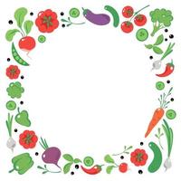 kleurrijk kader van groenten. gezond eetpatroon concept, evenwichtig voeding, diëtisch of biologisch producten. vector illustratie in een vlak stijl
