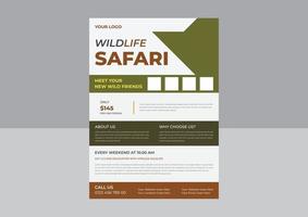 dieren in het wild safari folder, opslaan dieren in het wild poster ontwerp, savanne tour poster met dieren folder. vector