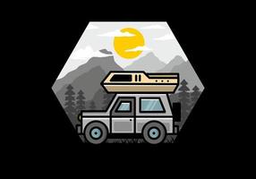 uit weg voertuig auto camping illustratie insigne ontwerp vector