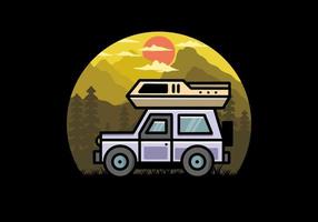 uit weg voertuig auto camping illustratie insigne ontwerp vector