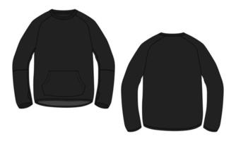 lang mouw sweater technisch mode vlak schetsen vector illustratie zwart kleur sjabloon voorkant en terug keer bekeken. katoen fleece Jersey winter kleding ontwerp bespotten omhoog cad
