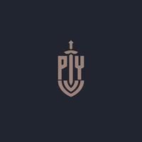 py logo monogram met zwaard en schild stijl ontwerp sjabloon vector