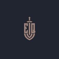eq logo monogram met zwaard en schild stijl ontwerp sjabloon vector