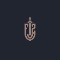 fz logo monogram met zwaard en schild stijl ontwerp sjabloon vector