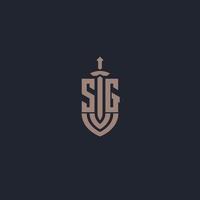 sg logo monogram met zwaard en schild stijl ontwerp sjabloon vector