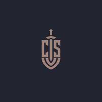 cs logo monogram met zwaard en schild stijl ontwerp sjabloon vector