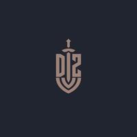 dz logo monogram met zwaard en schild stijl ontwerp sjabloon vector