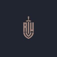 rw logo monogram met zwaard en schild stijl ontwerp sjabloon vector