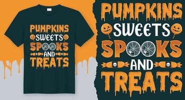 pompoenen snoepgoed spookt en traktaties, het beste vector ontwerp voor halloween t-shirt