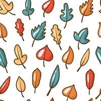 naadloos patroon van veelkleurig bladeren. achtergrond voor poster of omslag. figuur voor textiel. gemakkelijk kinderachtig tekenfilm vlak stijl. schattig tekening herfst bladeren. knus herfst. Hallo herfst. vector