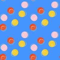 abstract naadloos patroon met geel, rood, roze cirkel en beige tekening Aan blauw achtergrond. voor textiel, achtergrond, wikkel vector
