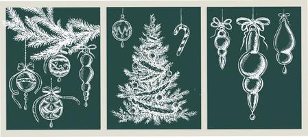 Kerstmis boom set, koekje en Kerstmis bal, hand- getrokken illustratie. vector