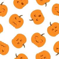 naadloos patroon van pompoenen met divers emoties Aan wit achtergrond. halloween achtergrond voor herfst decoratief ontwerp vector