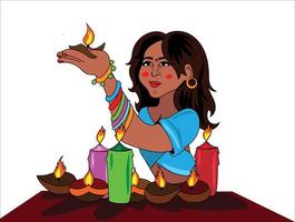 diwali Indisch meisje Holding kaars vector illustratie