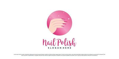 nagel Pools logo ontwerp voor manicure salon met vrouw handen en cirkel concept premie vector