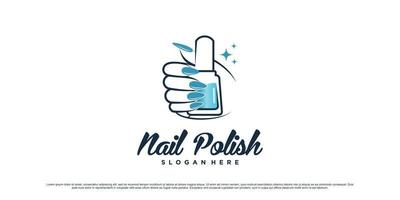 nagel Pools en manicure logo ontwerp met vrouw handen en fles icoon premie vector