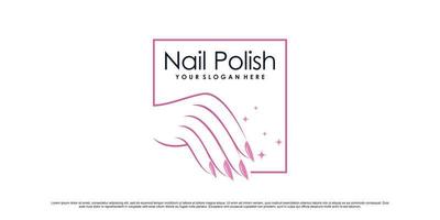 nagel Pools logo ontwerp voor nagel kunst studio met vrouw hand- en plein concept premie vector