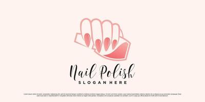 nagel Pools en manicure logo ontwerp met vrouw handen en fles icoon premie vector