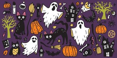 helder verzameling van halloween sticker schetsen set. groot reeks van hand- getrokken tekening. vector