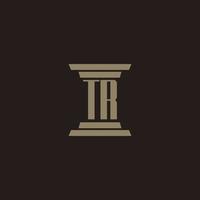 tr monogram eerste logo voor advocatenkantoor met pijler ontwerp vector