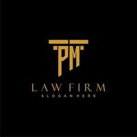 p.m monogram eerste logo voor advocatenkantoor met pijler ontwerp vector