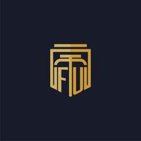 fu eerste monogram logo elegant met schild stijl ontwerp voor muur muurschildering advocatenkantoor gaming vector