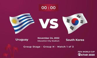 Uruguay vs zuiden Korea Amerikaans voetbal wedstrijdsjabloon, fifa wereld kop in qatar 2022 vector